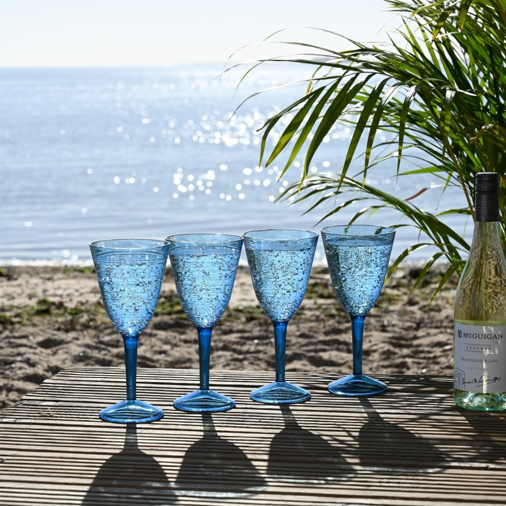 BLUE LINEAR ACRYLIC WINE GLASSES SET OF 4