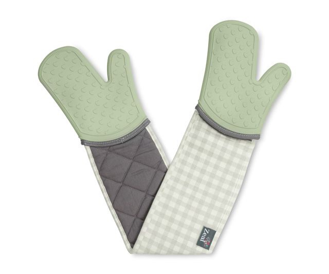 Green Folk Floral Oven Gloves (19cm X 90cm