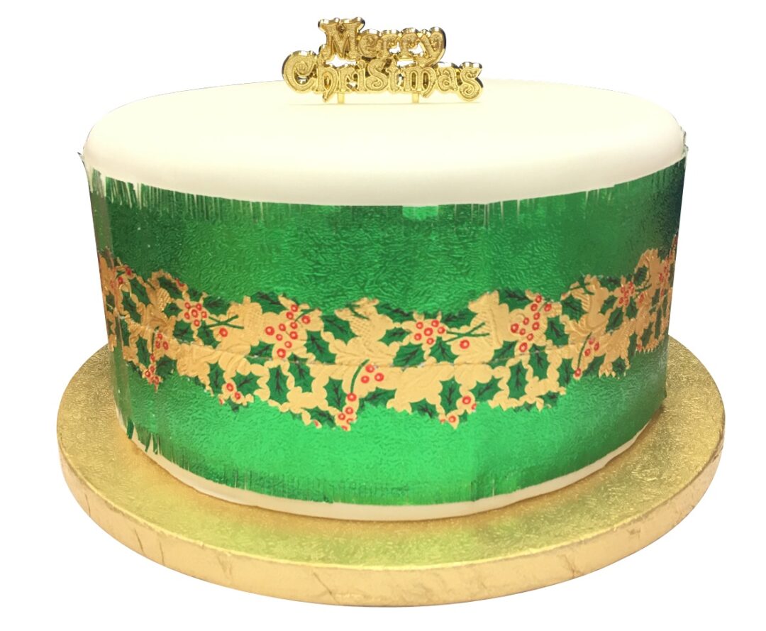 CHRISTMAS CAKE FRILL - PLAIN WITH HOLLY CENTRE - Woodbridge Kitchen Company
