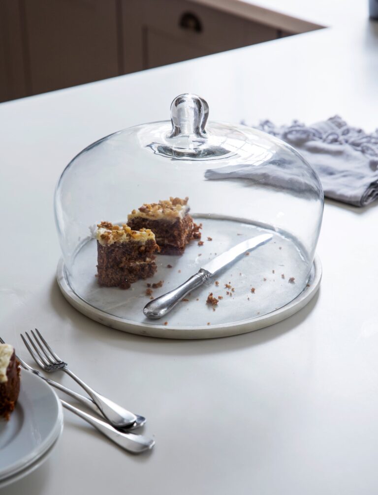 GLASS CAKE DOME WITH MARBLE BOARD Woodbridge Kitchen Company