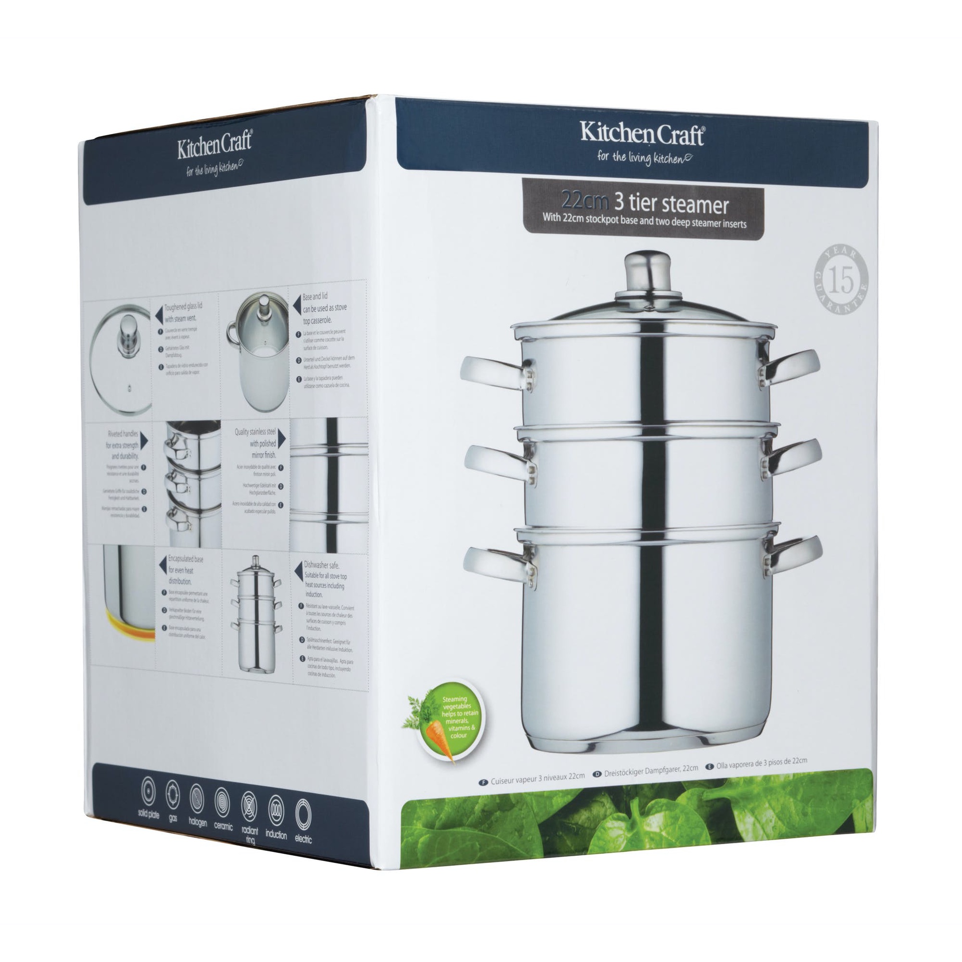 STEAMER SET 22CM 3 TIER STAINLESS STEEL Woodbridge Kitchen Company