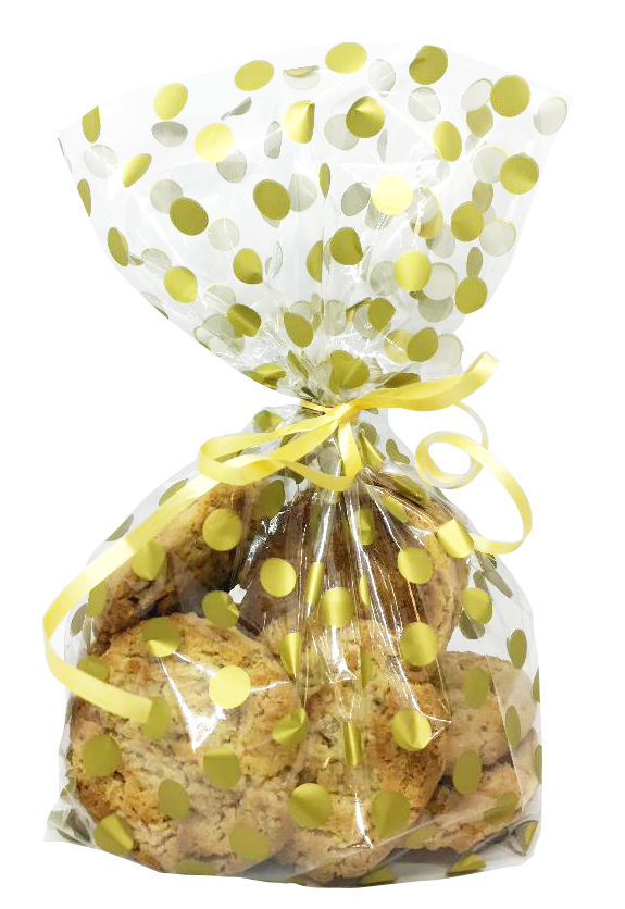 CELLOPHANE GIFT BAGS GOLD POLKA DOT PACK OF 20 Woodbridge Kitchen