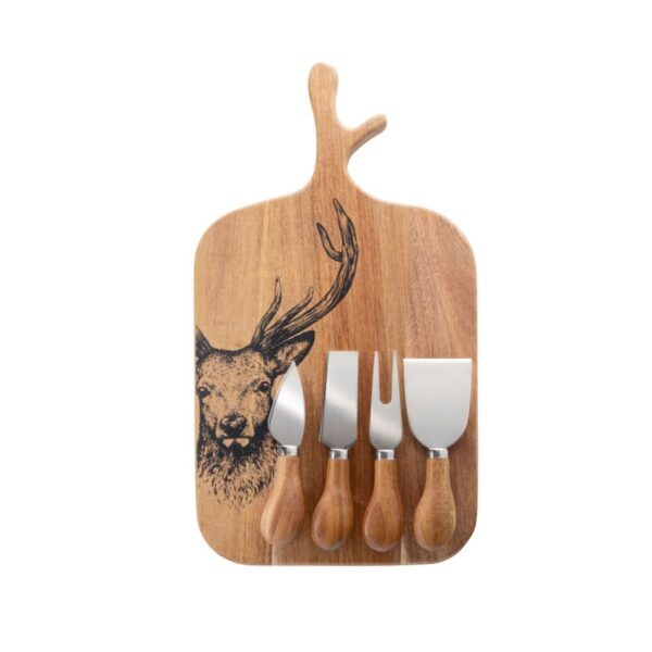 STAG ACACIA WOOD CHEESE KNIFE AND BOARD SET - 5 PIECE SET - Image 3