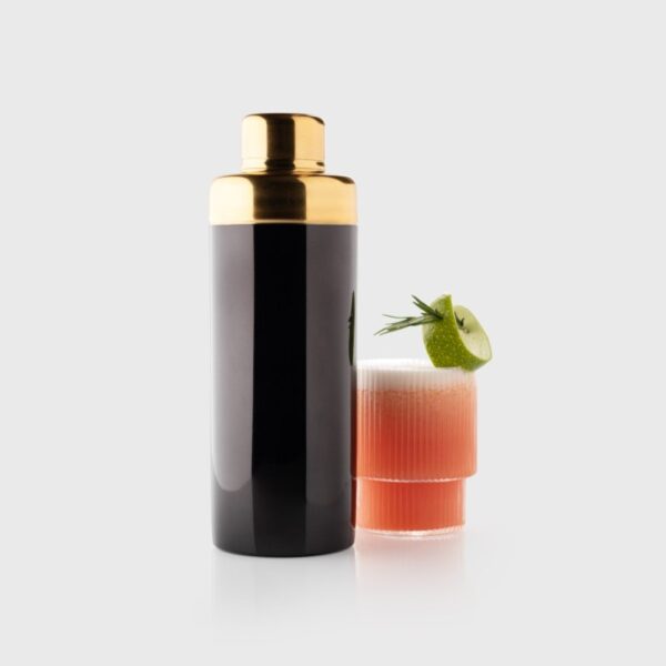TAPROOM  BLACK  AND GOLD STAINLESS STEEL COCKTAIL SHAKER”