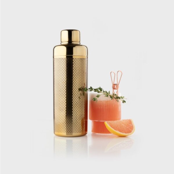 TAPROOM ETCHED ART DECO GOLD COCKTAIL SHAKER”