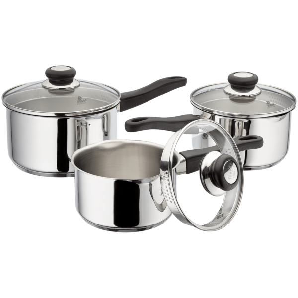 JUDGE VISTA STAINLESS STEEL DRAINING SAUCEPANS - 3 PIECE SET