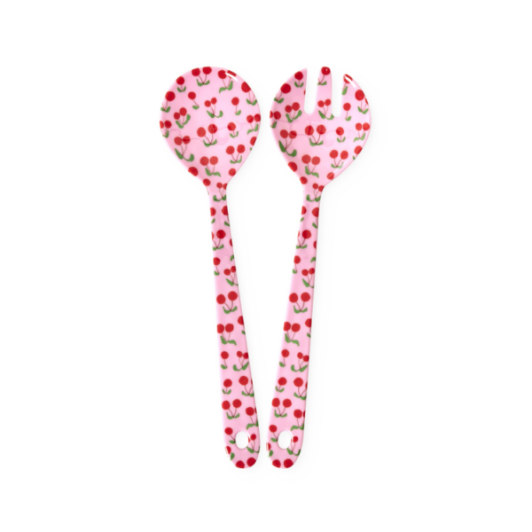 RICE MELAMINE SALAD SERVERS - CHERRY PRINT