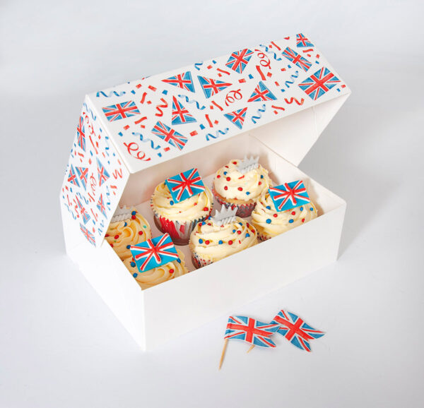 UNION JACK CUPCAKE BOX - HOLDS 6 CUPCAKES - Image 2