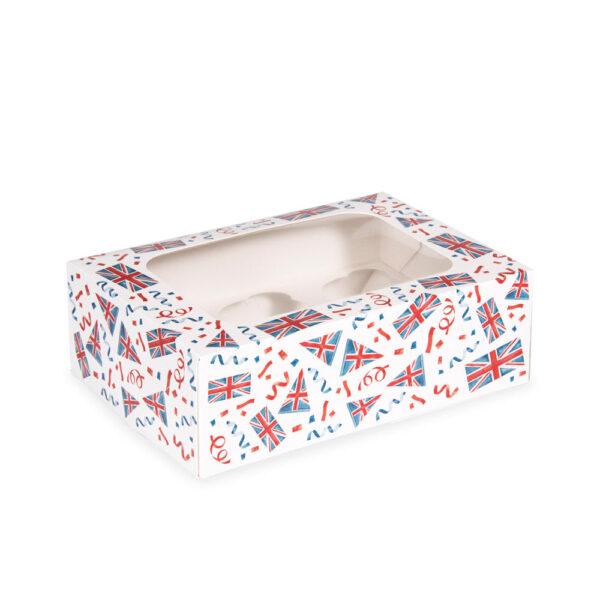 UNION JACK CUPCAKE BOX - HOLDS 6 CUPCAKES