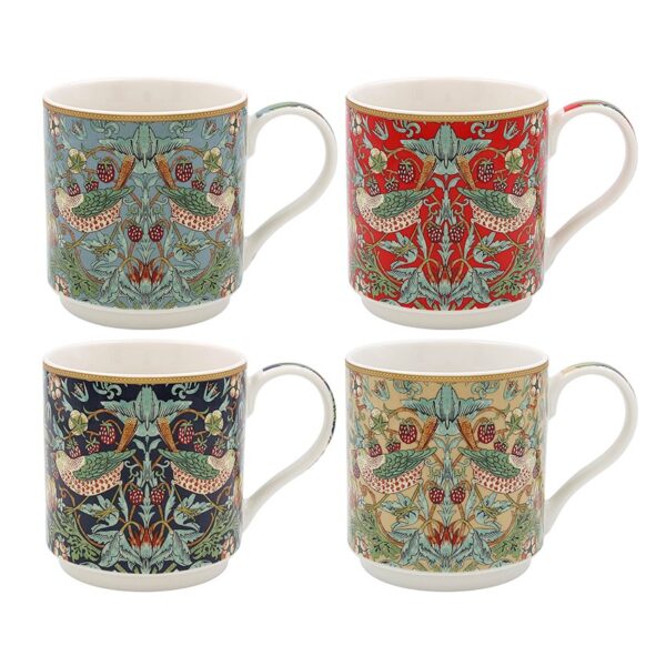 WILLIAM MORRIS STRAWBERRY THIEF STACKING MUGS - SET OF 4