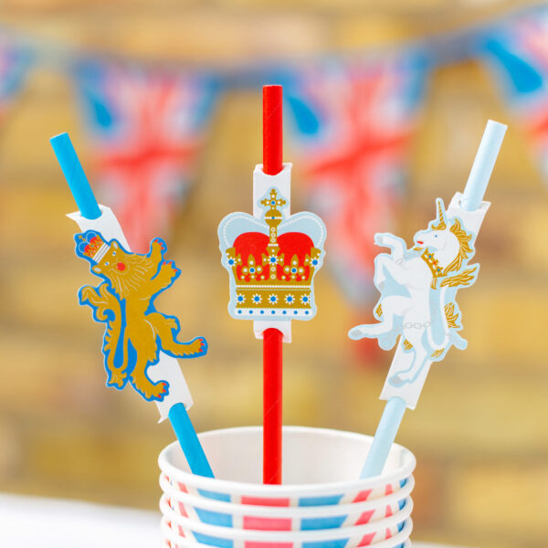 ROYAL CROWN PAPER STRAWS WITH TOPPERS- PACK OF 12