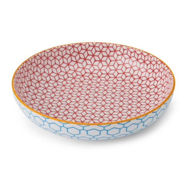 MIKASA LARGE SHALLOW BOWL - BLUE GEOMETRIC - Image 2