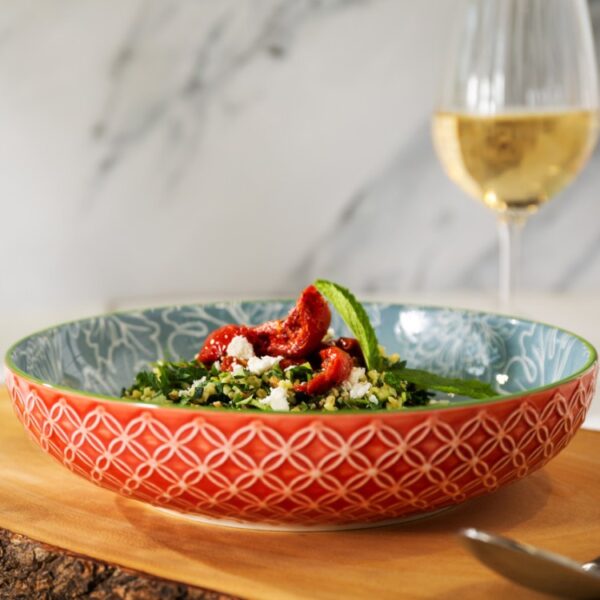 MIKASA LARGE SHALLOW BOWL - RED/GREY FLORAL