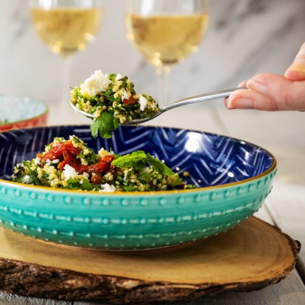 MIKASA LARGE SHALLOW BOWL - INDIGO CHEVRON