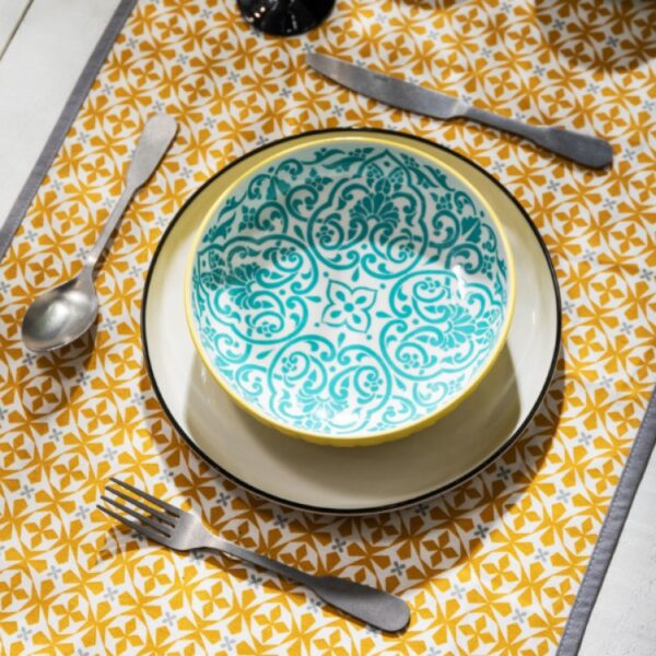MIKASA LARGE SHALLOW BOWL - YELLOW/BLUE GEOMETRIC - Image 3