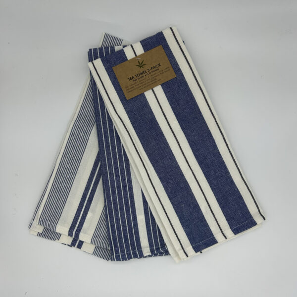 BLUE STRIPE TEA TOWELS - PACK OF 3 - Image 2