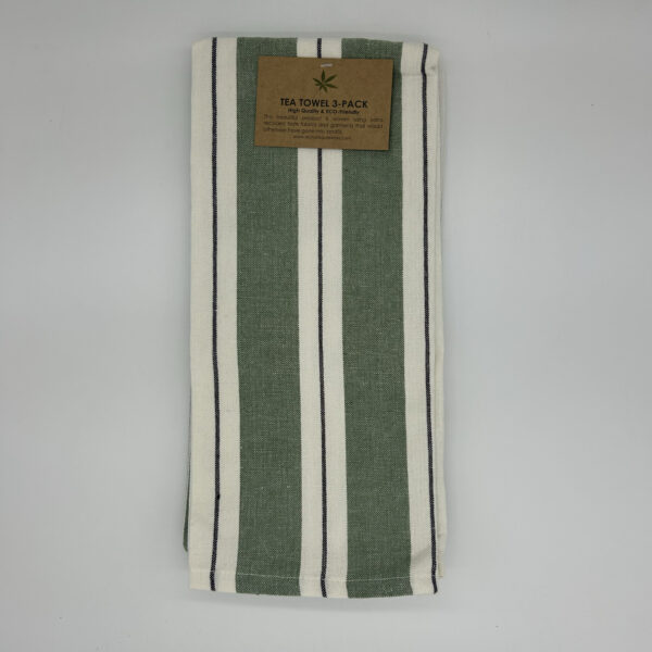 GREEN STRIPE TEA TOWELS - PACK OF 3