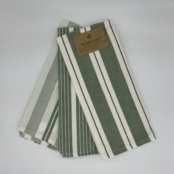 GREEN STRIPE TEA TOWELS - PACK OF 3 - Image 2