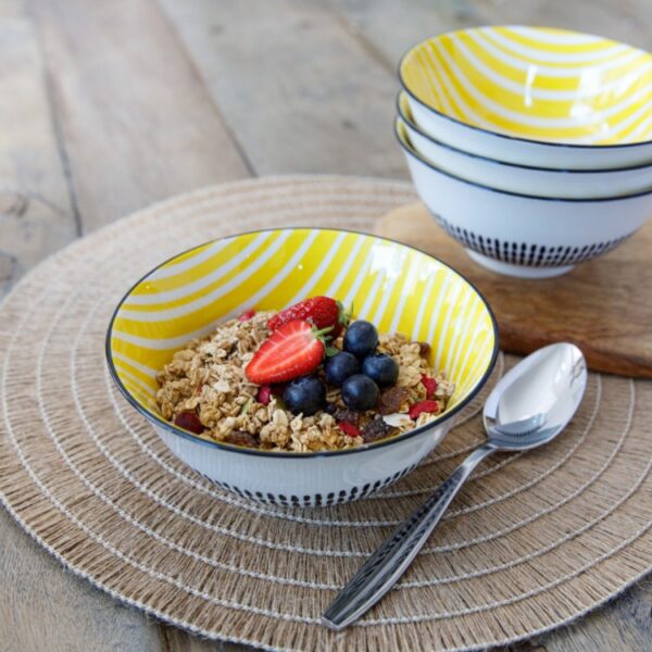 STONEWARE BOWL - YELLOW STRIPE