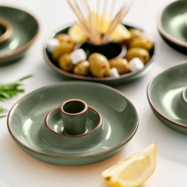 SINTRA GLAZED TERRACOTTA OLIVE DISH - OLIVE GREEN