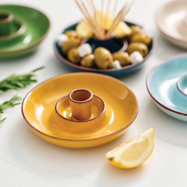 SINTRA GLAZED TERRACOTTA OLIVE DISH - OCHRE