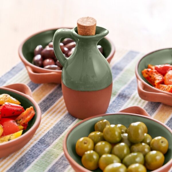SINTRA GLAZED TERRACOTTA OIL DRIZZLER - OLIVE GREEN
