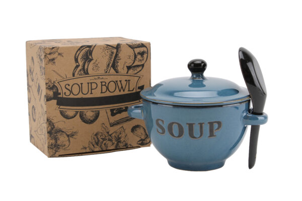 TEAL BLUE SOUP BOWL AND SPOON SET