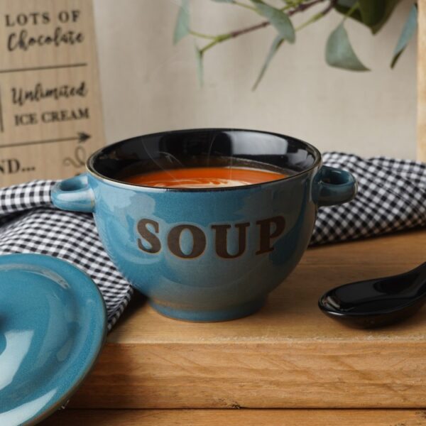 TEAL BLUE SOUP BOWL AND SPOON SET - Image 2