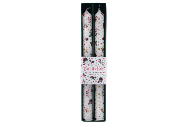 ADVENT CANDLES -PACK OF 2 - CHRISTMAS DECK THE HALLS
