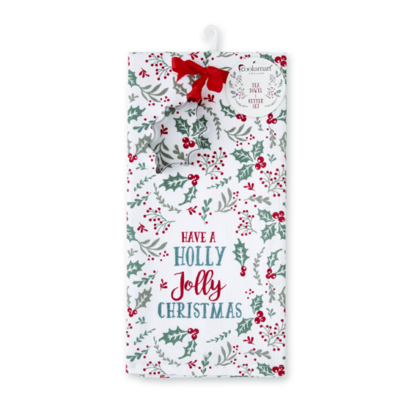 "HOLLY JOLLY" CHRISTMAS TEA TOWEL AND CUTTER SET - Image 2