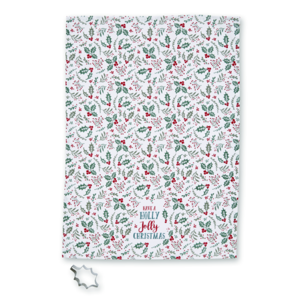 "HOLLY JOLLY" CHRISTMAS TEA TOWEL AND CUTTER SET - Image 3