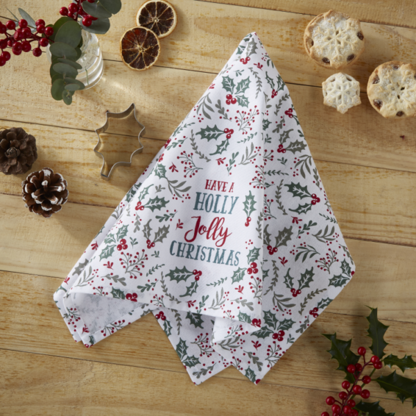 "HOLLY JOLLY" CHRISTMAS TEA TOWEL AND CUTTER SET