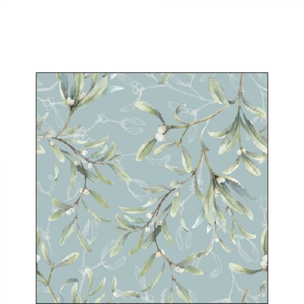 MISTLETOE ALL OVER GREEN PAPER COCKTAIL NAPKINS