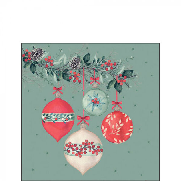 BERRY BAUBLES GREEN COCKTAIL PAPER NAPKINS
