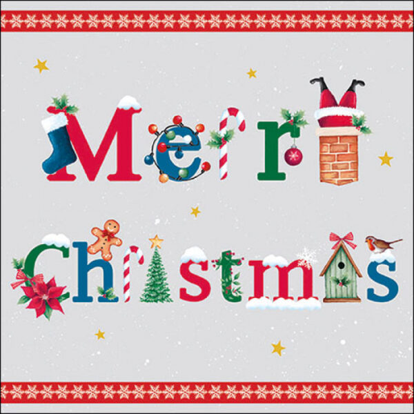 MERRY MESSAGE GREY PAPER NAPKINS