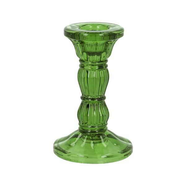 GREEN  MOULDED GLASS CANDLE HOLDER