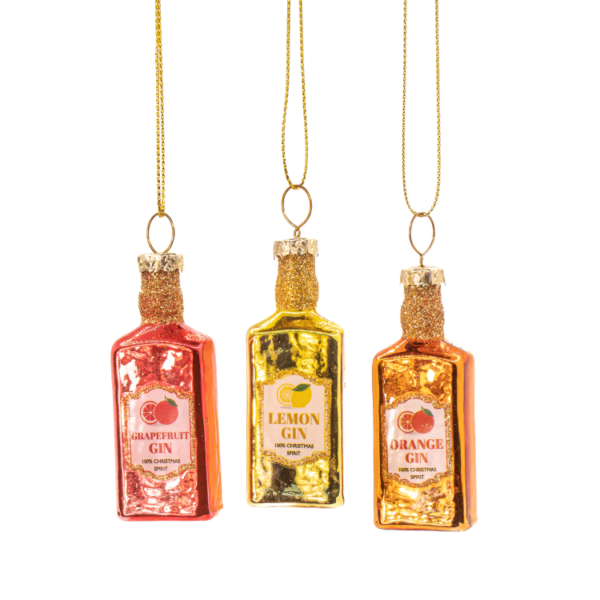 'FLAVOURED MINI GIN' BAUBLE DECORATIONS - SET OF 3