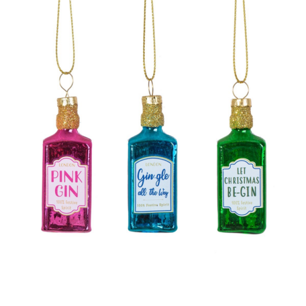 'MINI GIN BOTTLES' BAUBLE DECORATIONS - SET OF 3