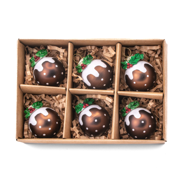 'MINI CHRISTMAS PUDDING' BAUBLE DECORATIONS - SET OF 6