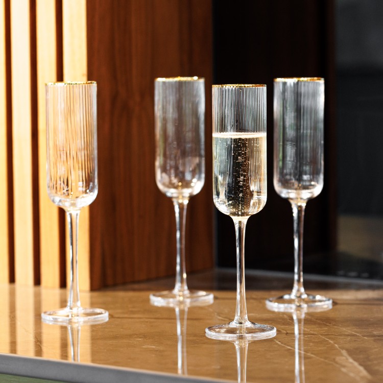 MIKASA SORRENTO GOLD RIM FLUTES - SET OF 4