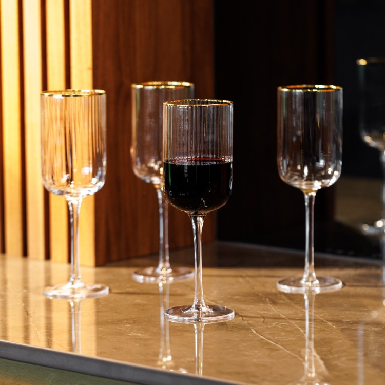 MIKASA SORRENTO GOLD RIM WINE GLASS - SET OF 4