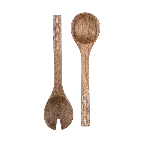 MANGO WOOD SALAD SERVERS - ETCHED SHOAL