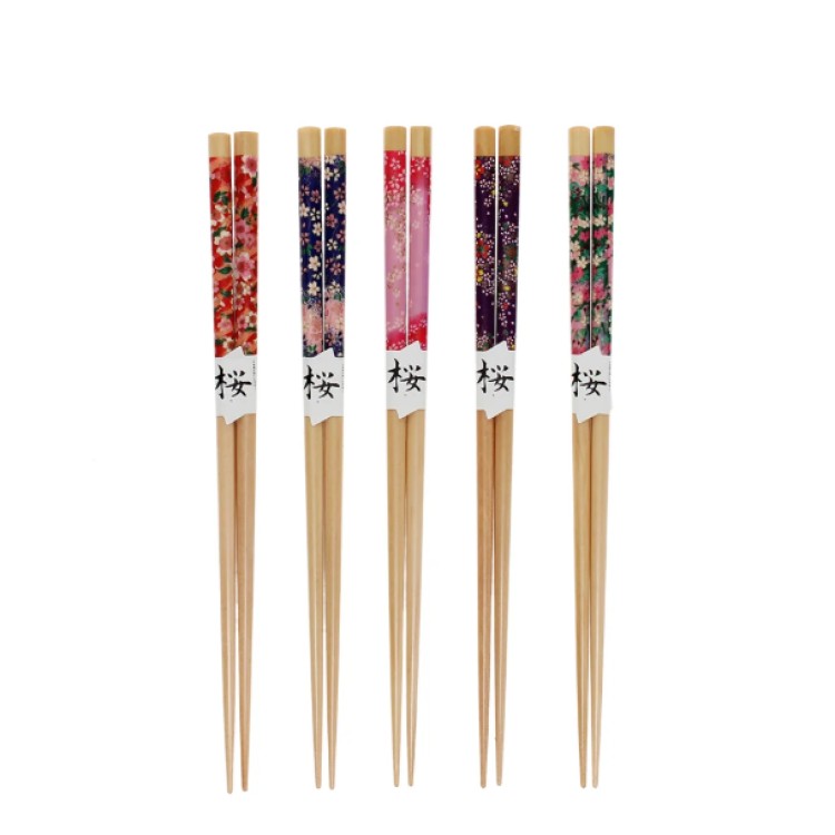 FLORAL WOODEN CHOPSTICKS - 5 PAIRS