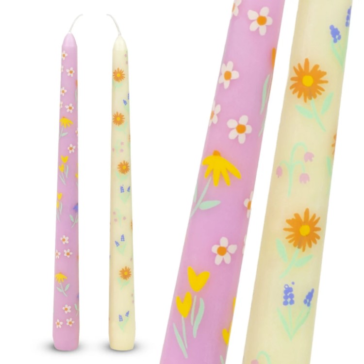 FLORAL PRINTED YELLOW AND PINK DINNER CANDLES - SET OF 2 - Image 3