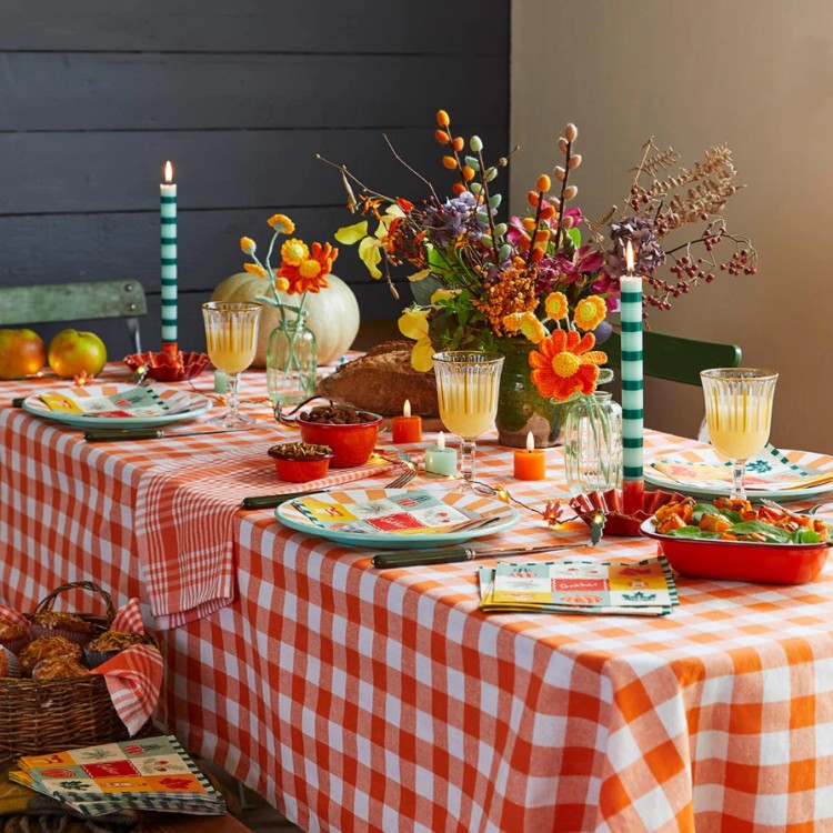 GINGHAM COTTON TABLECLOTH - ORANGE - Image 2