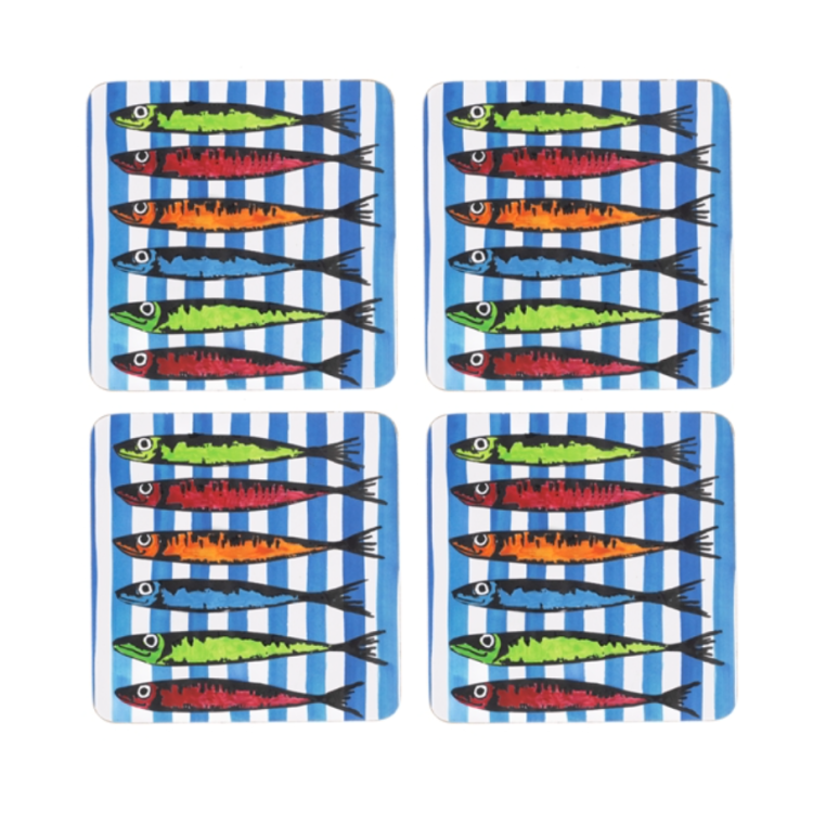 RAINBOW SARDINE COASTERS - SET OF 4 / BLUE