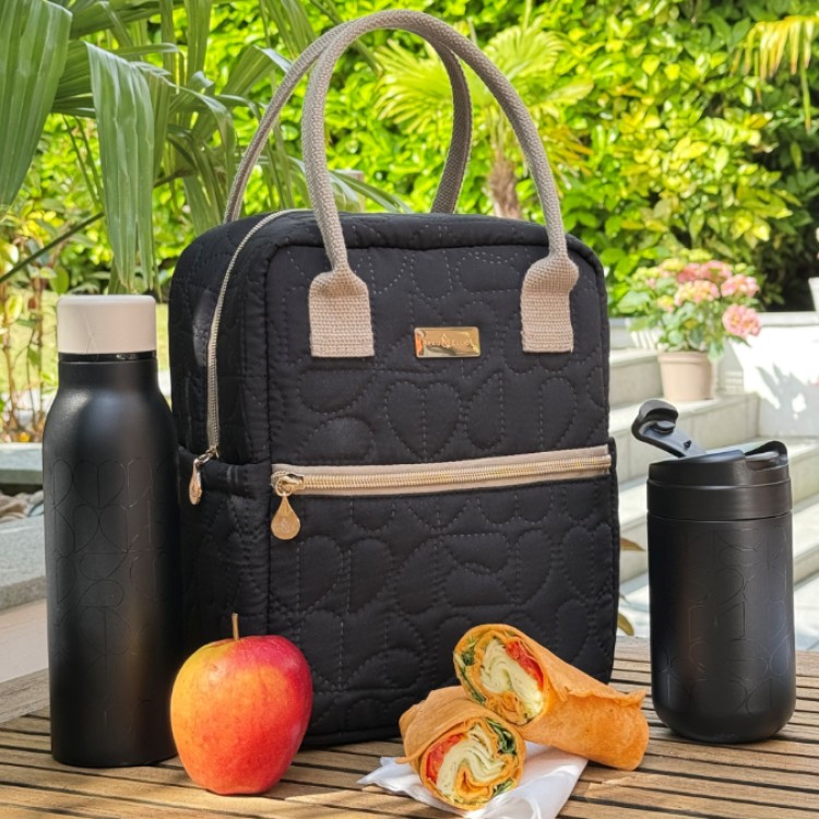 OXFORD QUILTED UPRIGHT LUNCH BAG - JET
