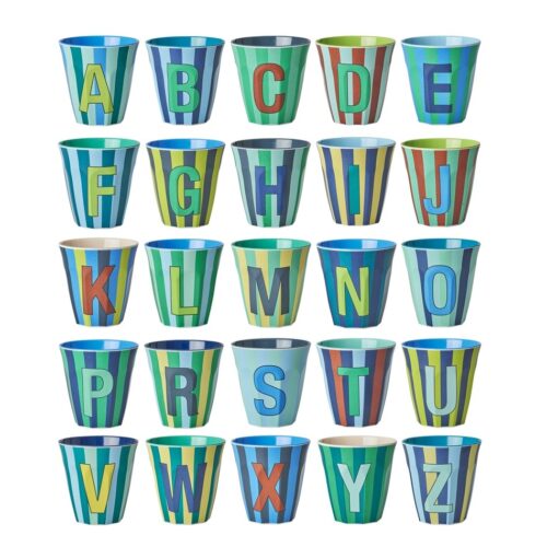 RICE ALPHABET CUPS -  BLUE STRIPES