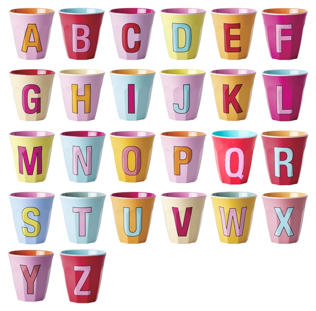 RICE ALPHABET CUPS - PINKS