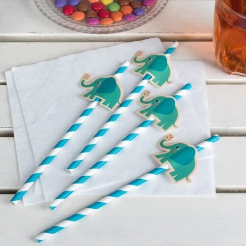 PAPER PARTY STRAWS - ELEPHANTS / PACK OF 4